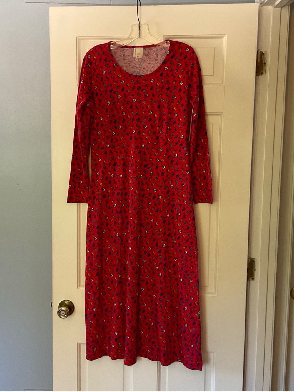 Hanna Andersson Red Floral Midi Dress Women's Small Cottagecore Tradwife Modest